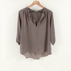 Pleione 3/4 Sleeve Split Neck Blouse Gray Size Small